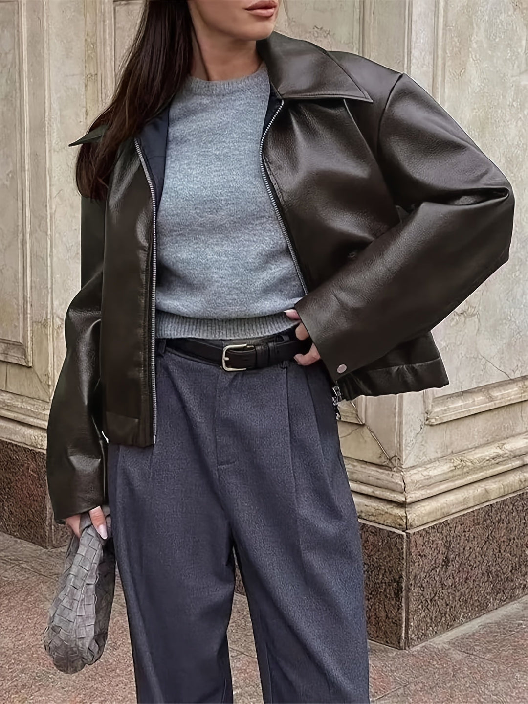 Thida - Veste Zippée en Simili Cuir