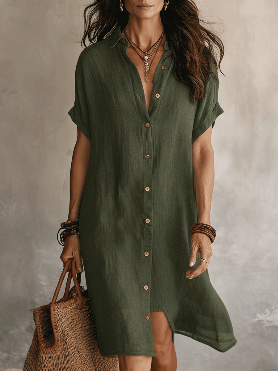 Nilisha - Robe-chemise Mi-longue en Lin Et Coton
