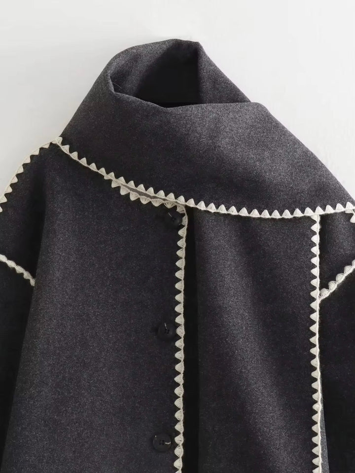 Synia - Manteau À Franges Brodé Avec Écharpe Assortie