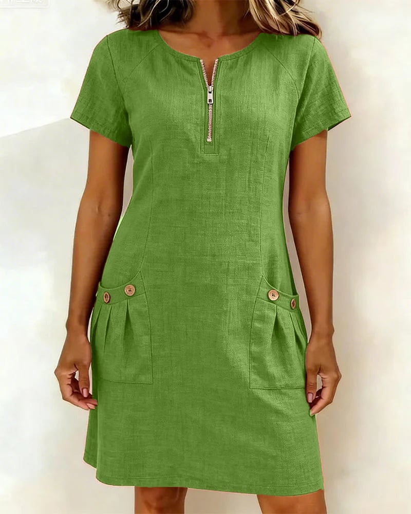 Krystan - Robe Utilitaire À Manches Courtes Et Fermeture Éclair Sur Le Devant