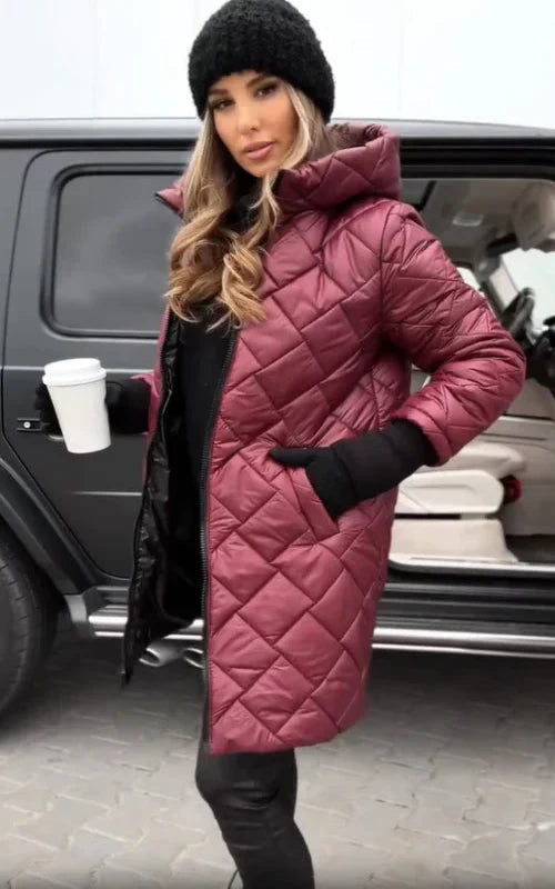 Yania - Manteau Long Matelassé Zippé À Capuche