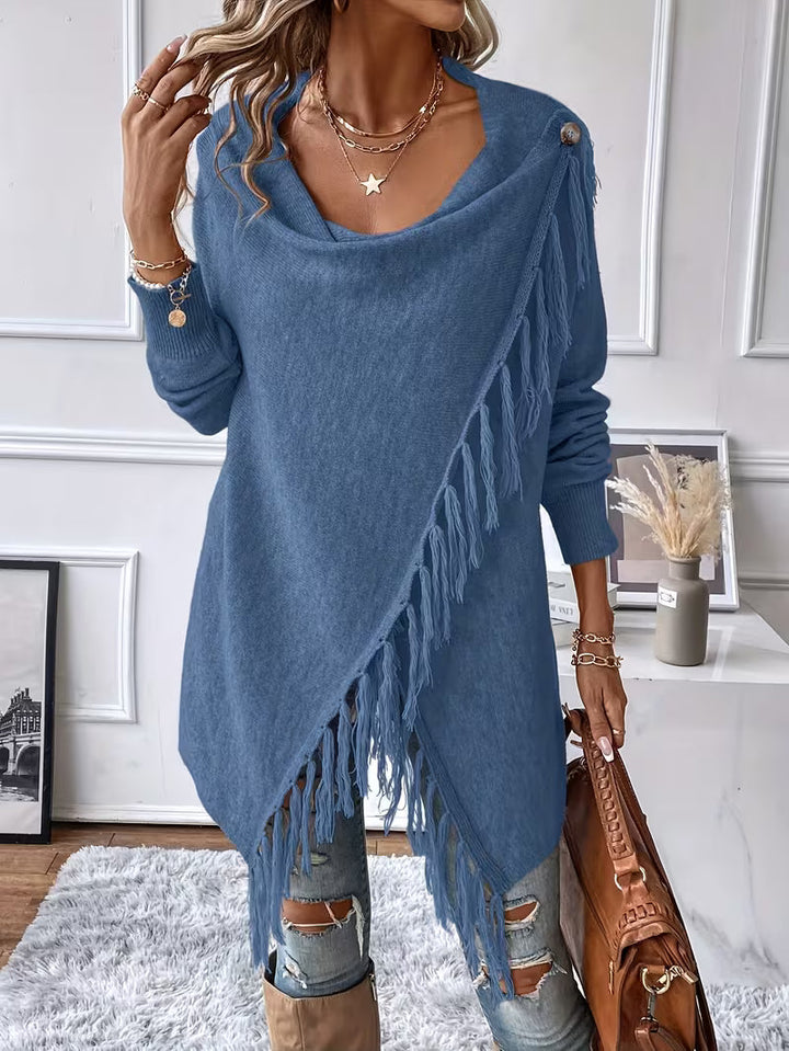 Busra - Cardigan Drapé AU Niveau Du Cou, Avec Bordure À Franges