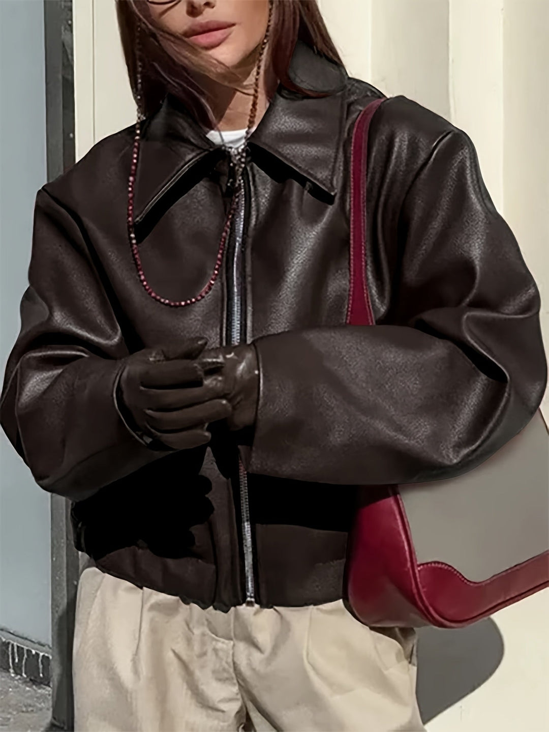 Thida - Veste Zippée en Simili Cuir