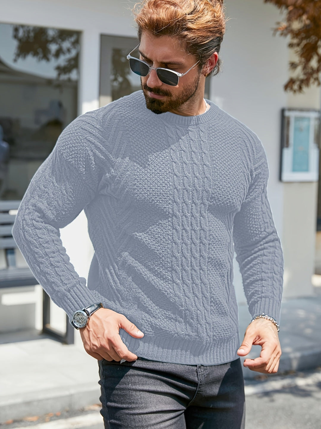 Eiduks - Pull Classique à col Rond et Motif Torsadé