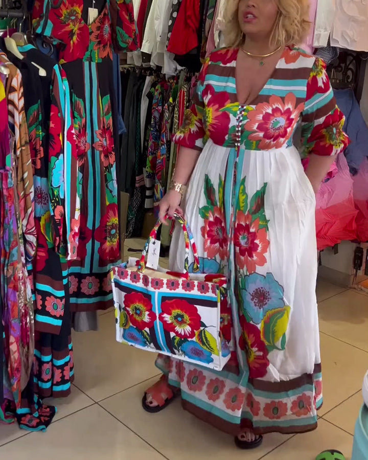 Nerijaa - Robe à Fleurs à Col En V Profond