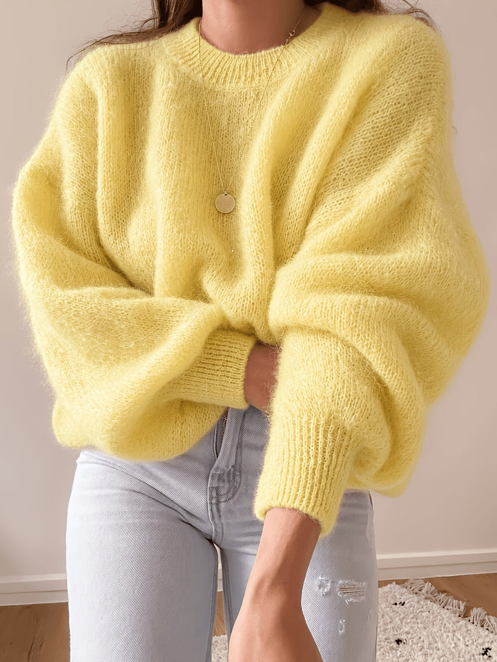 Margaretha - Pull en Maille à Col Rond et Manches Bouffantes
