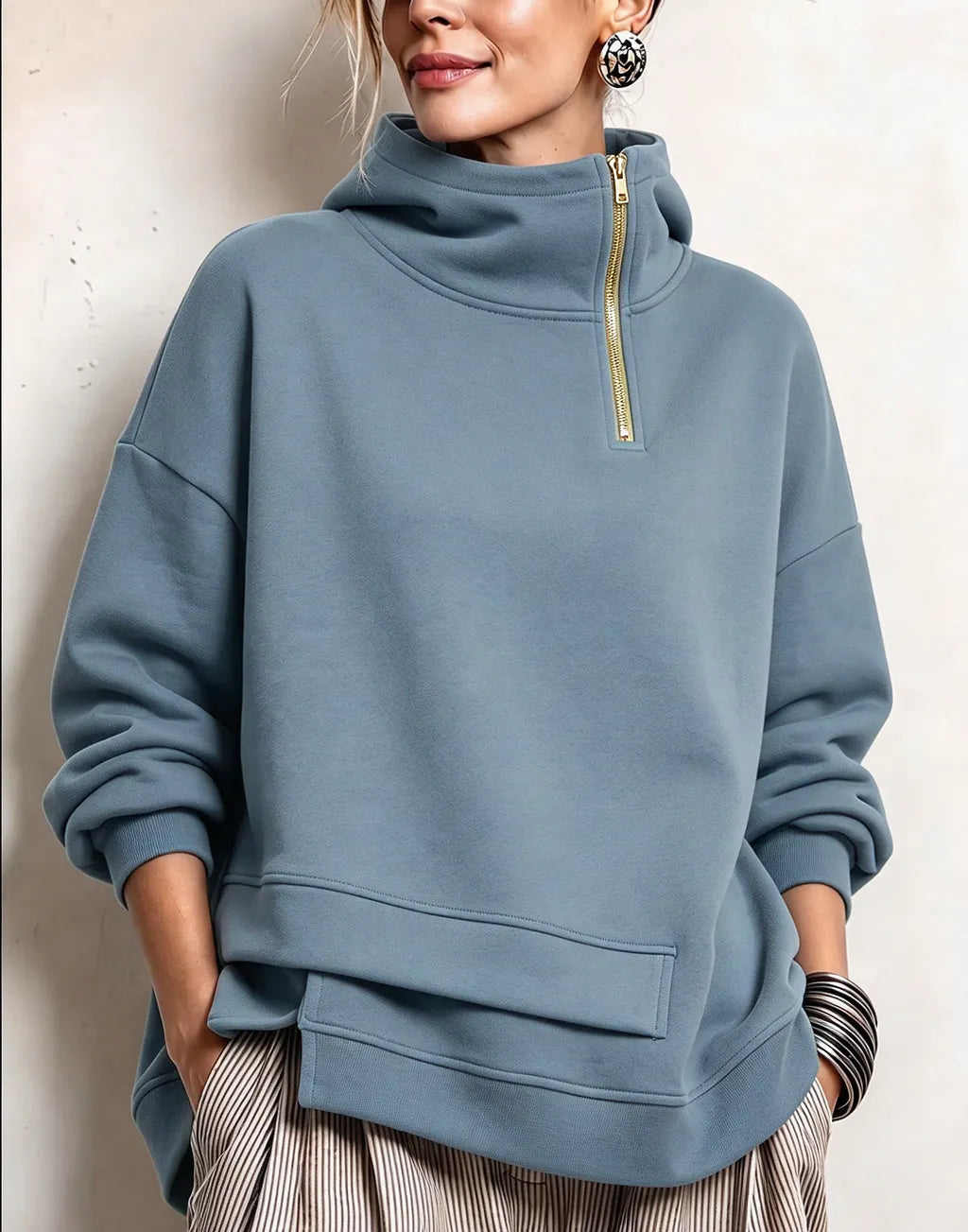 Lyona - Sweat-Shirt Moderne Asymétrique À Col Montant