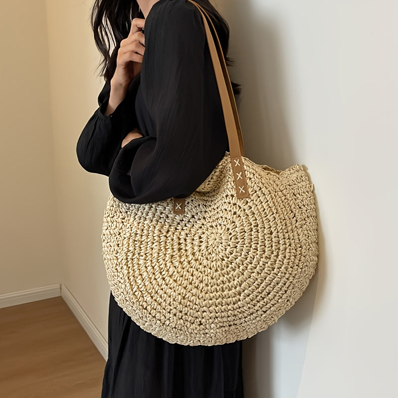 Cléa - Sac Cabas Rond en Paille Tressée