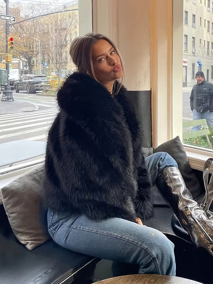 Jorida - Veste Courte Oversize À Revers en Fausse Fourrure