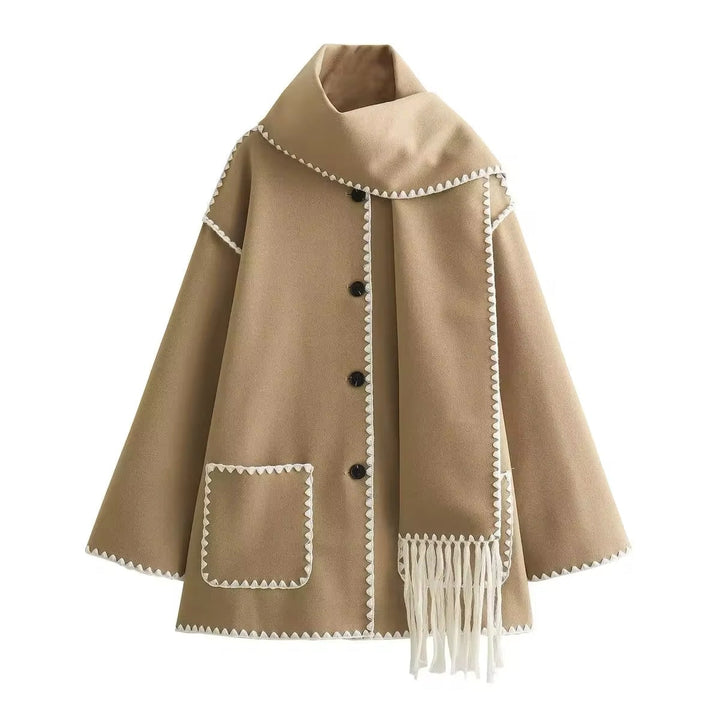 Synia - Manteau À Franges Brodé Avec Écharpe Assortie