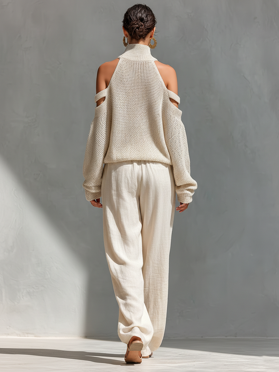 Elyzia - Ensemble Composé d'un Haut En Maille et d'un Pantalon Large