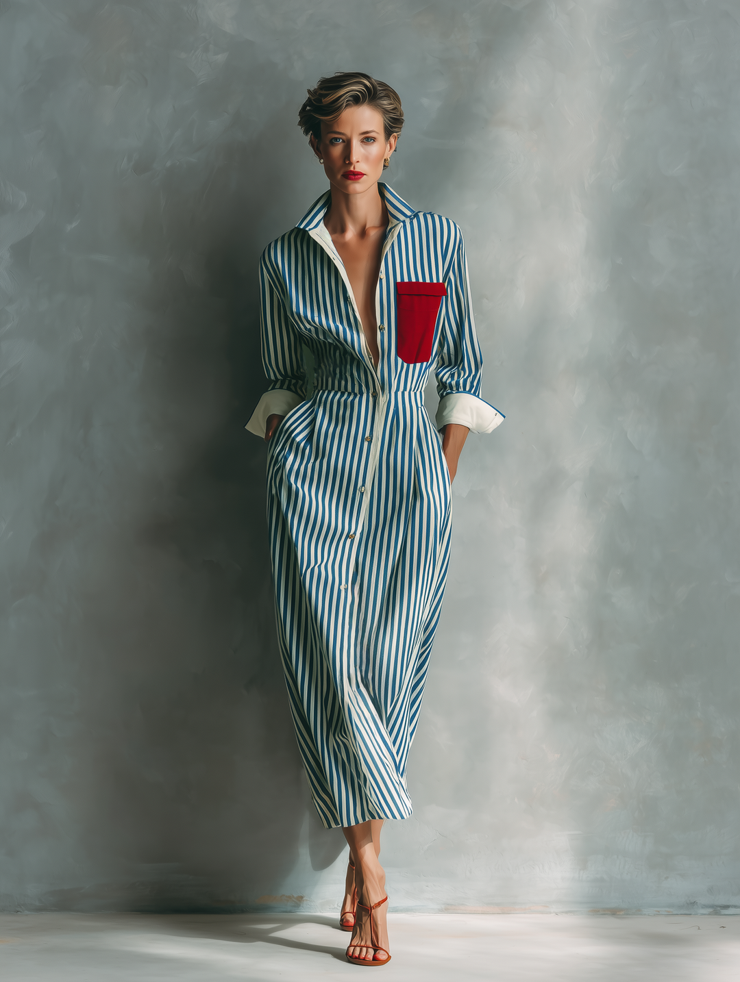 Makeda - Robe Chemise Rayée Avec Poche Poitrine