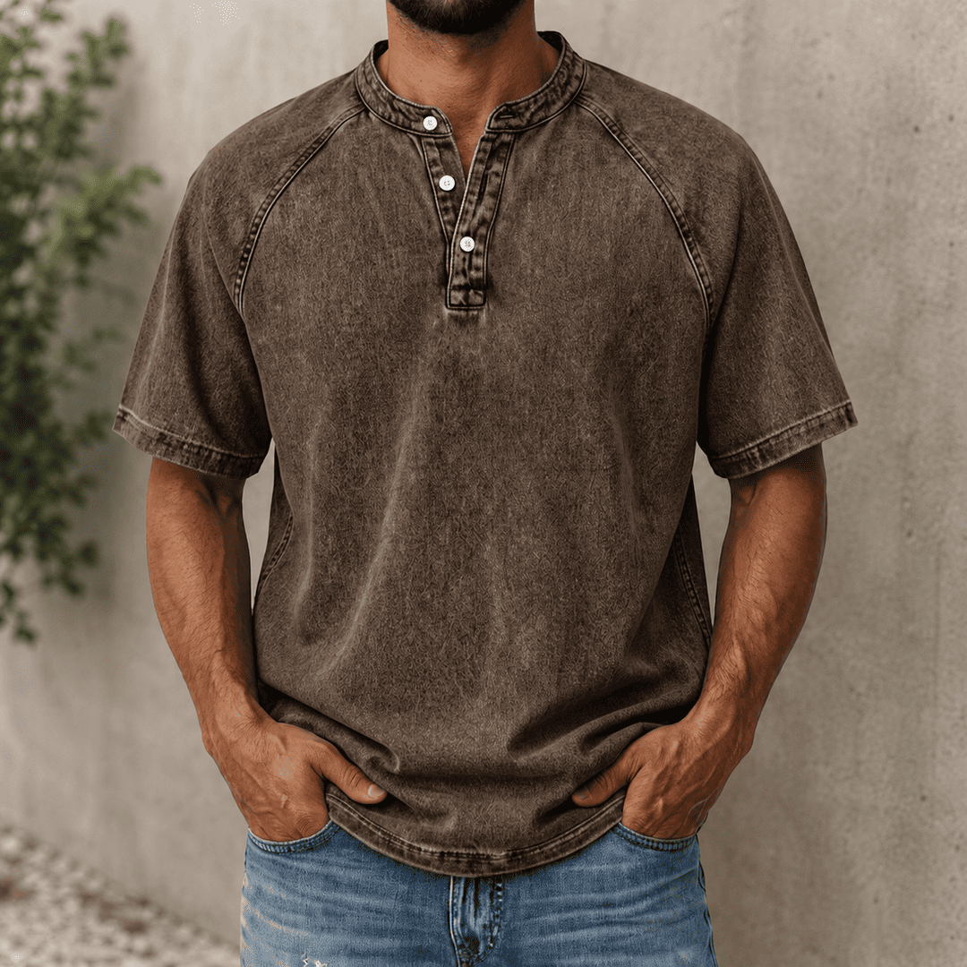 Zerric - Chemise Henley En Denim à Manches Courtes