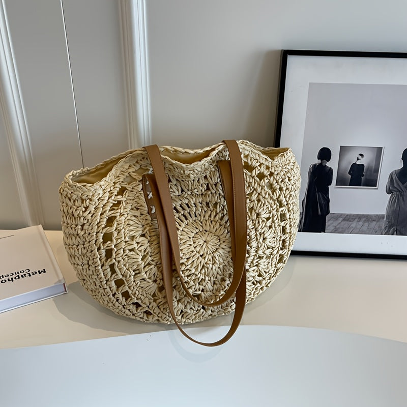 Cléa - Sac Cabas Rond en Paille Tressée