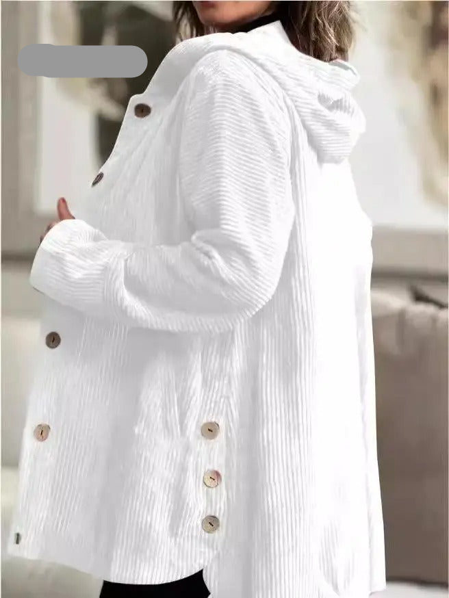 Tezila - Manteau Chic À Capuche en Velours Côtelé