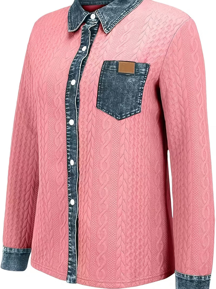 Eryna - Chemise à Manches Longues en Maille Torsadée Avec Col en Jean