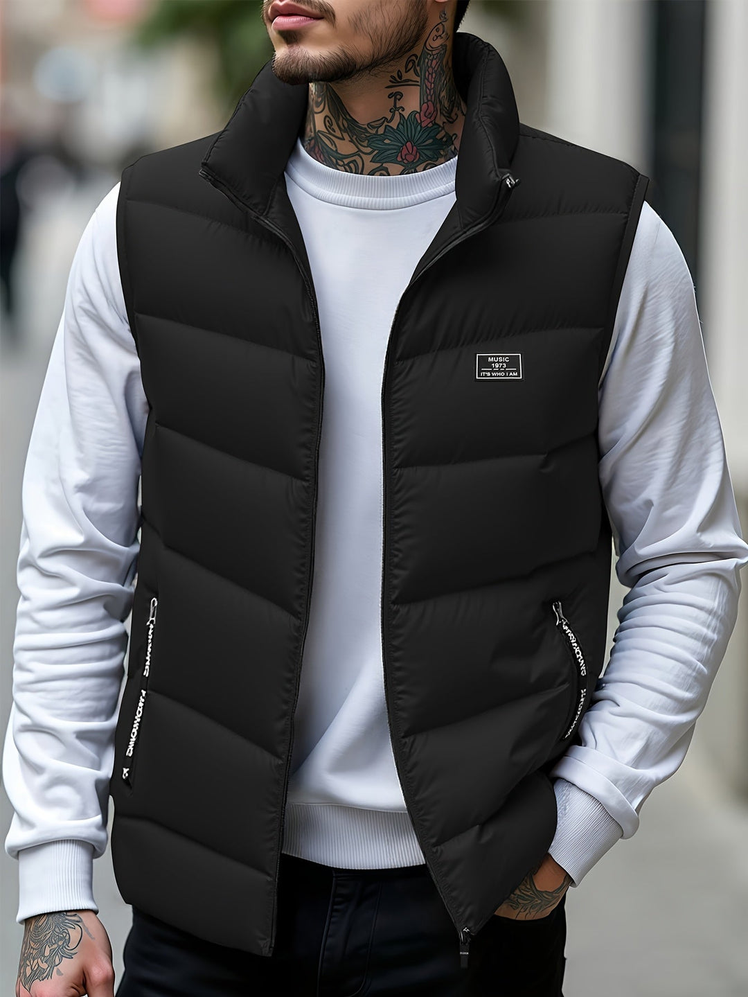 Aloyis - Gilet Matelassé à col Montant et Poches Zippées Couleur