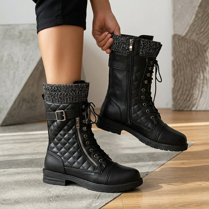 Sigrun - Bottines Matelassées à Lacets Avec Revers Tricotés