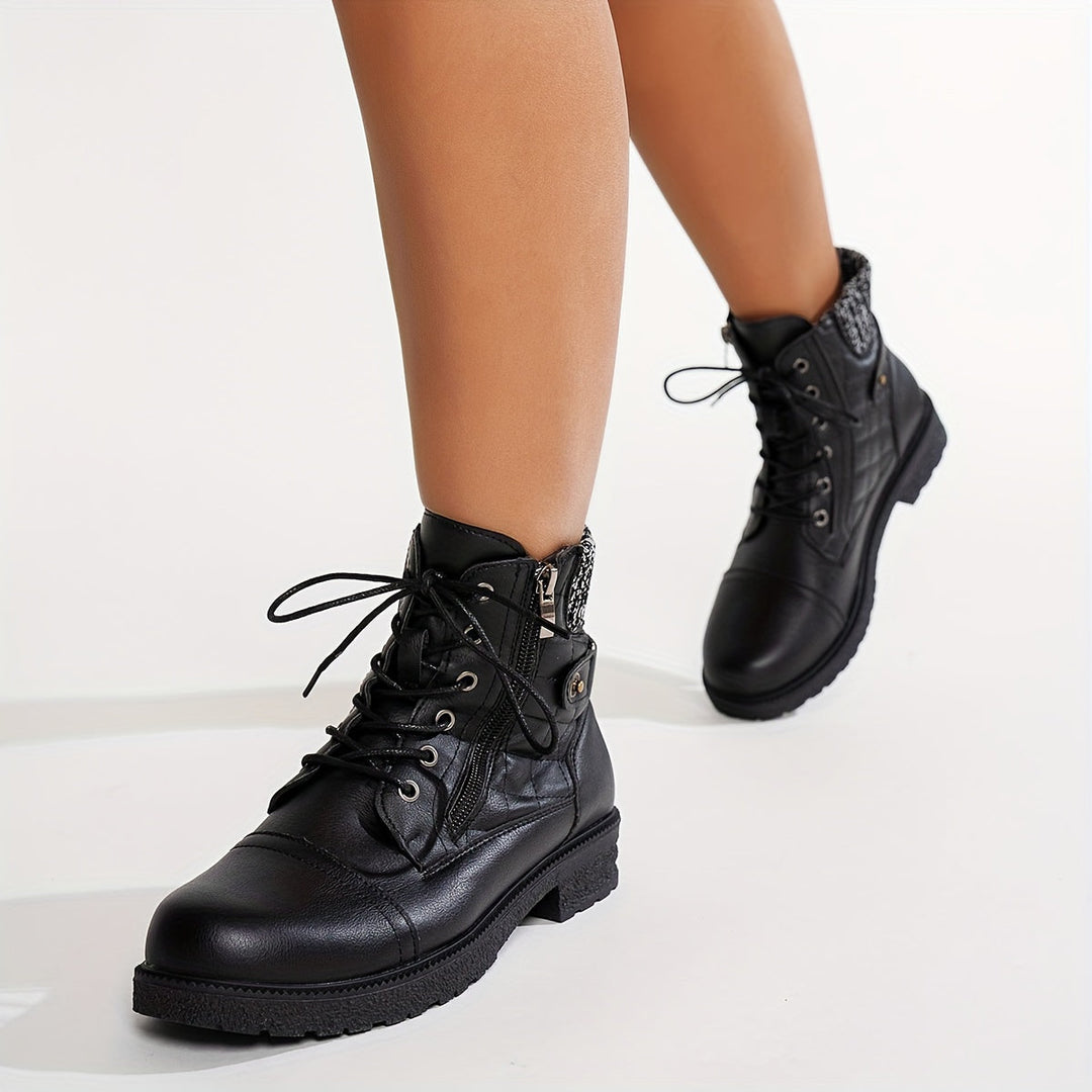 Alfrida - Bottines à Lacets et Revers Tricotés