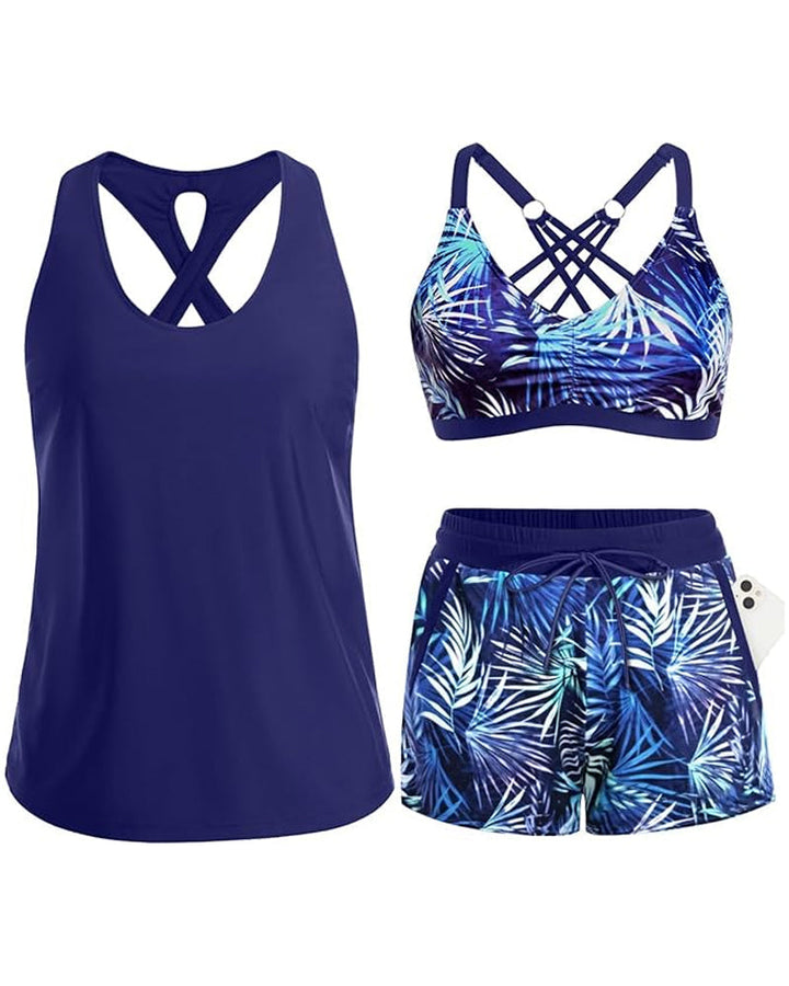 Meaghan - Ensemble Tankini Trois Pièces Avec Paréo