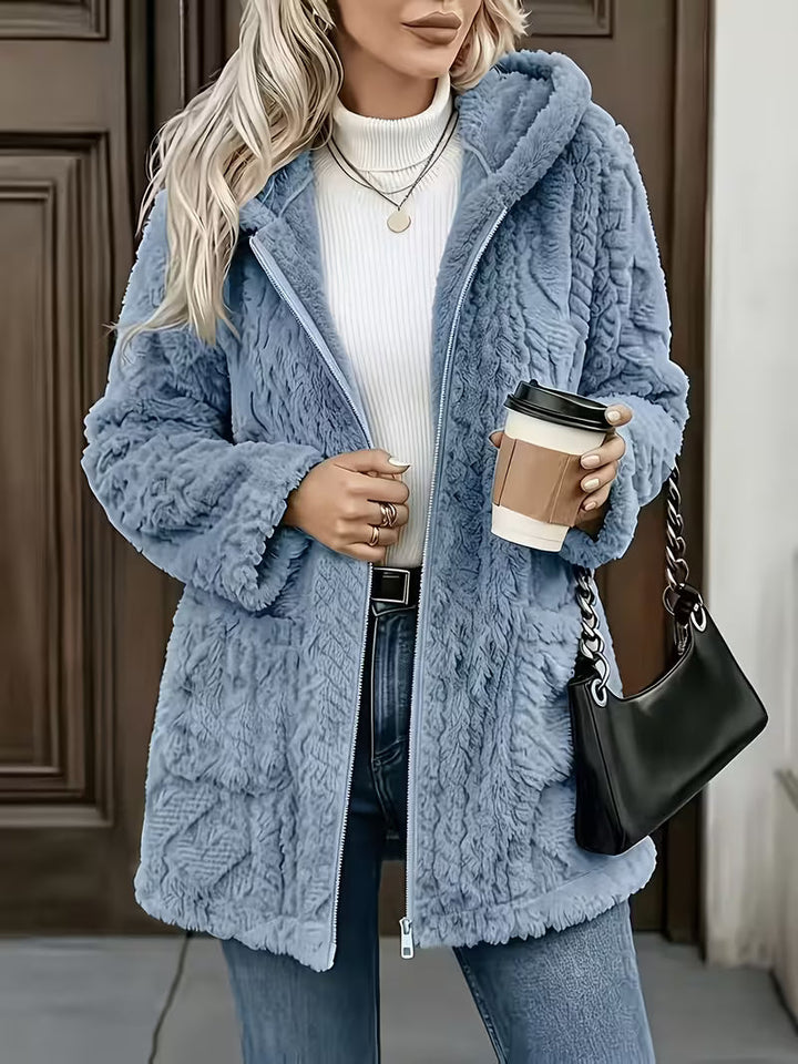Elima - Cardigan À Capuche en Peluche Réversible Avec Fermeture Éclair