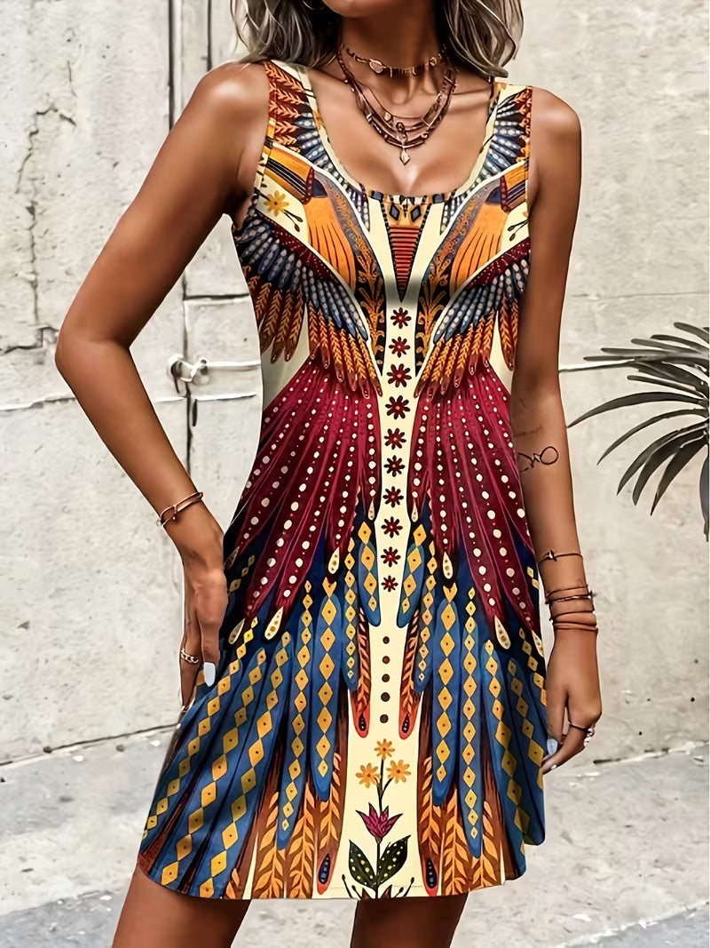 Sajila - Robe d'été Coupe Trapèze à Imprimé Bohème