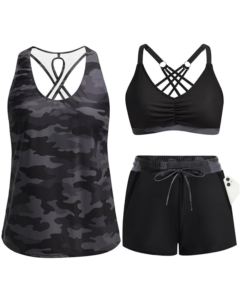 Meaghan - Ensemble Tankini Trois Pièces Avec Paréo