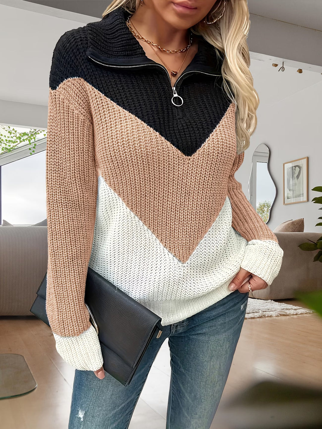 Fagina - Pull Tricoté Élégant À Demi-zip