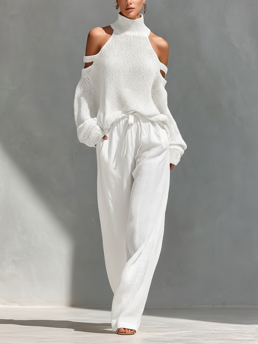Elyzia - Ensemble Composé d'un Haut En Maille et d'un Pantalon Large