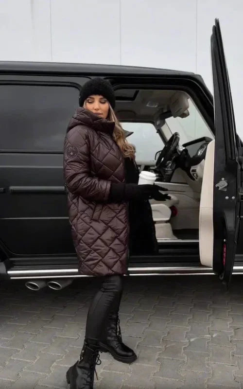 Yania - Manteau Long Matelassé Zippé À Capuche