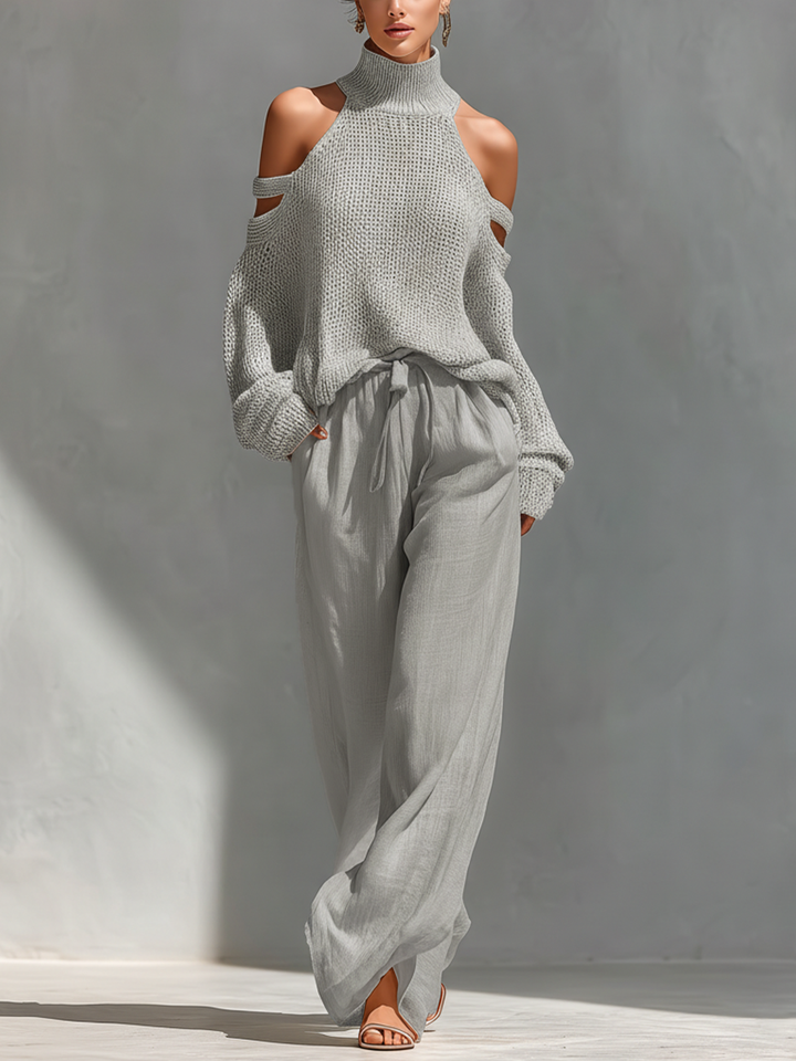 Elyzia - Ensemble Composé d'un Haut En Maille et d'un Pantalon Large