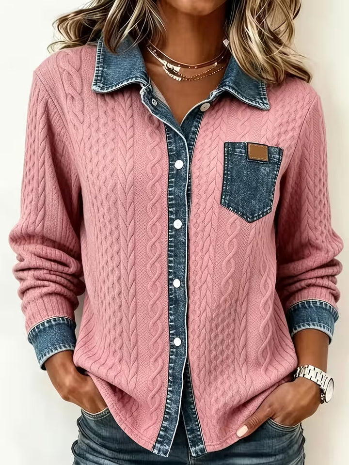 Eryna - Chemise à Manches Longues en Maille Torsadée Avec Col en Jean