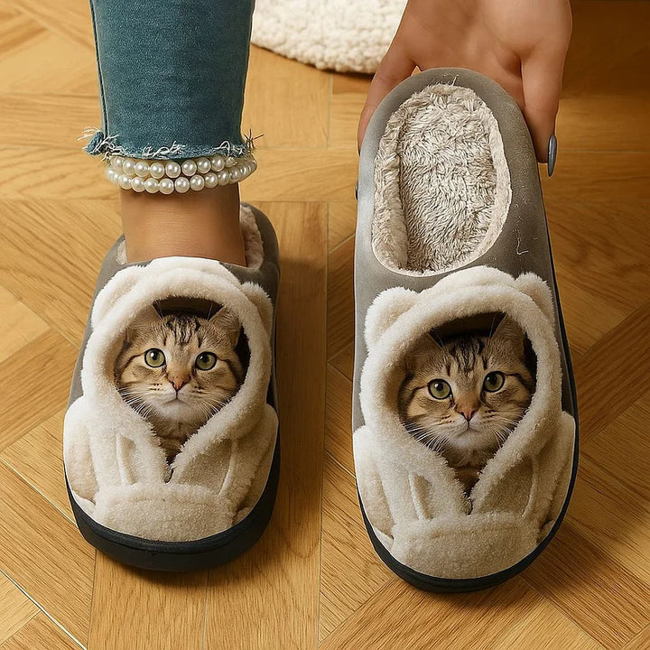 Marren - Chaussons 3d Confortables À Motif De Visage De Chat À Enfiler