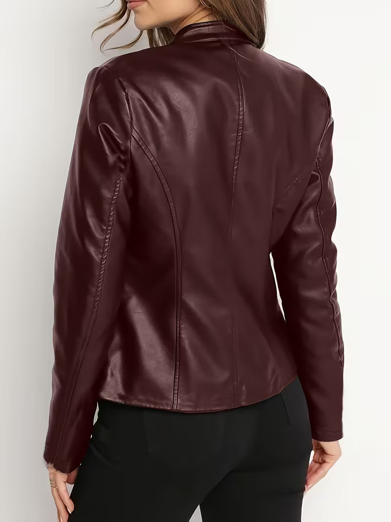 Siliena - Veste Élégante en Simili Cuir Avec Fermeture Éclair