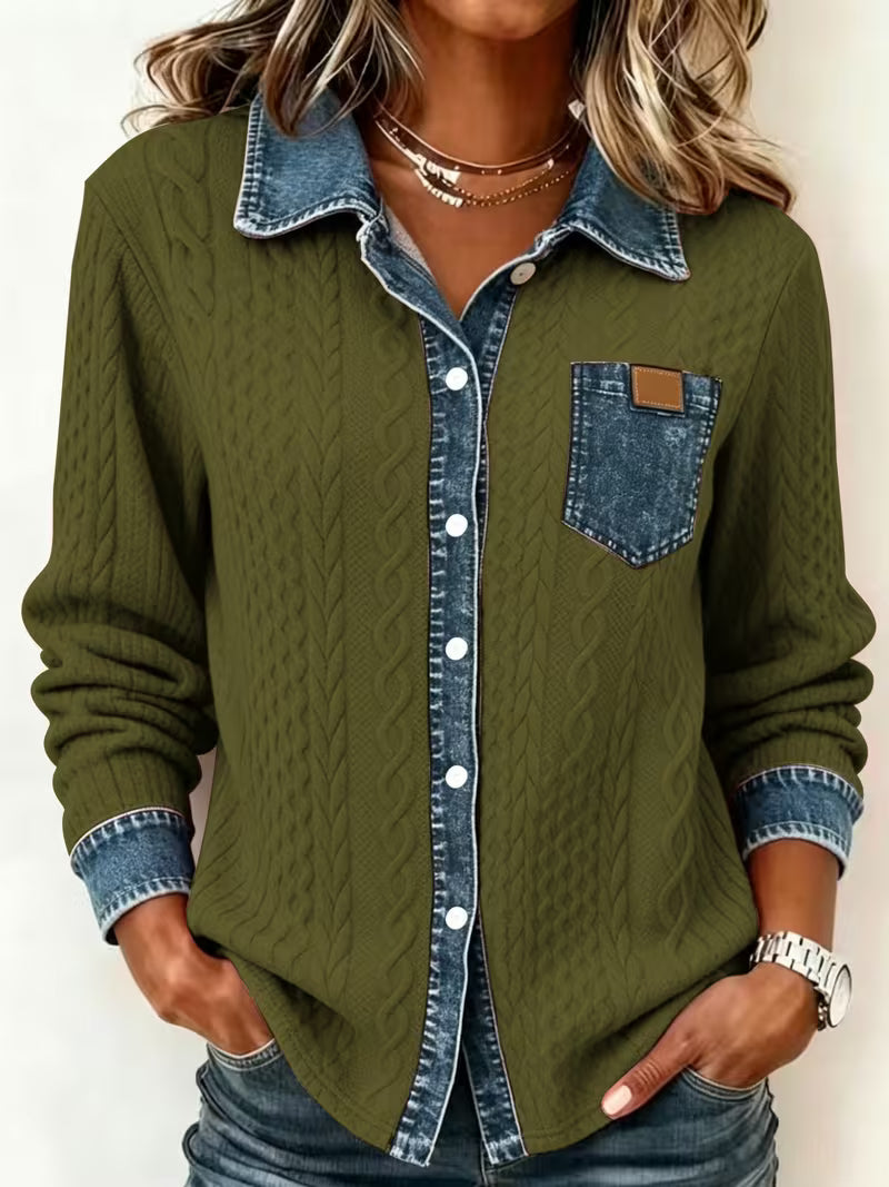 Eryna - Chemise à Manches Longues en Maille Torsadée Avec Col en Jean