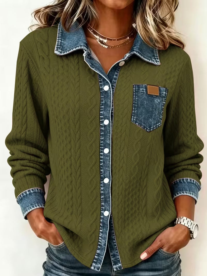 Eryna - Chemise à Manches Longues en Maille Torsadée Avec Col en Jean