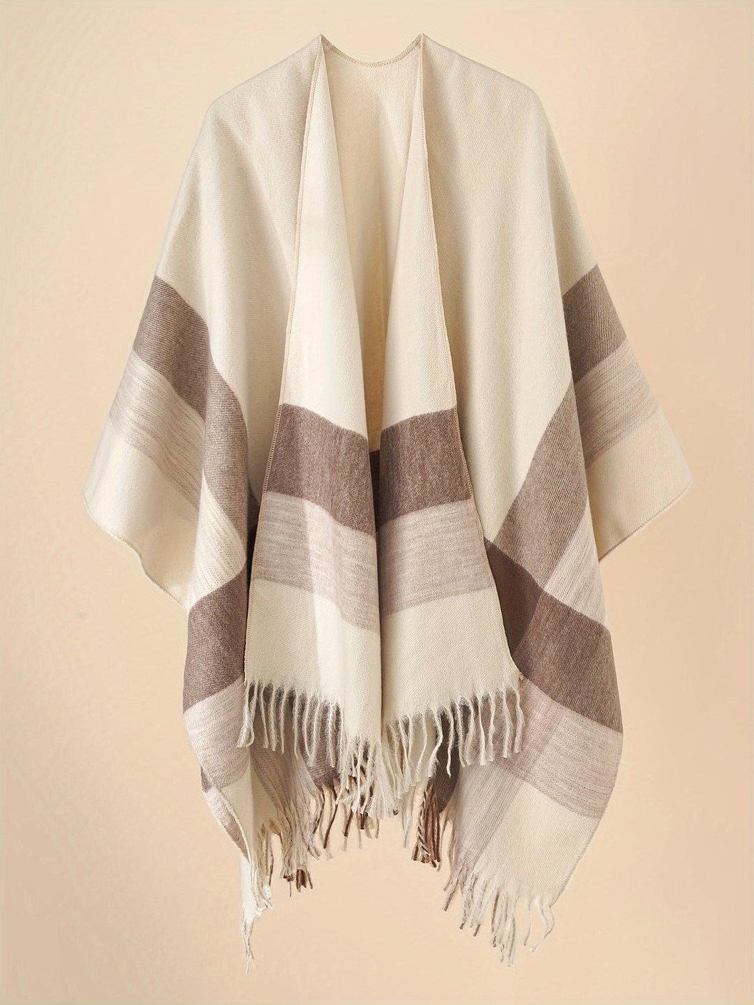 Kyrine - Poncho Châle À Franges Et Motifs Géométriques