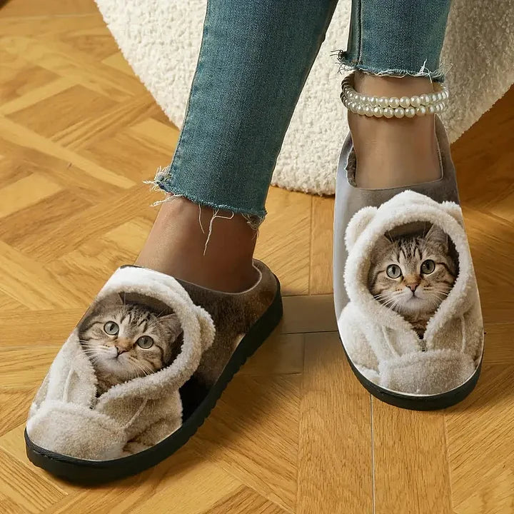 Marren - Chaussons 3d Confortables À Motif De Visage De Chat À Enfiler