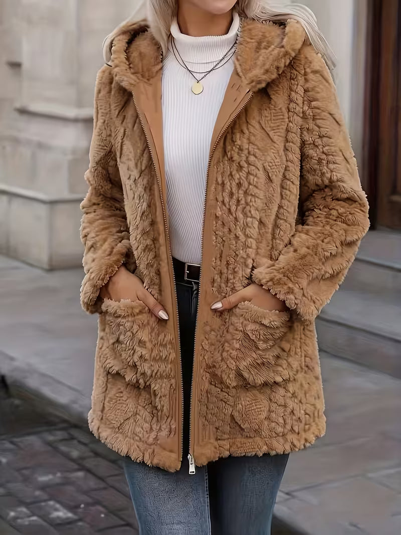 Elima - Cardigan À Capuche en Peluche Réversible Avec Fermeture Éclair