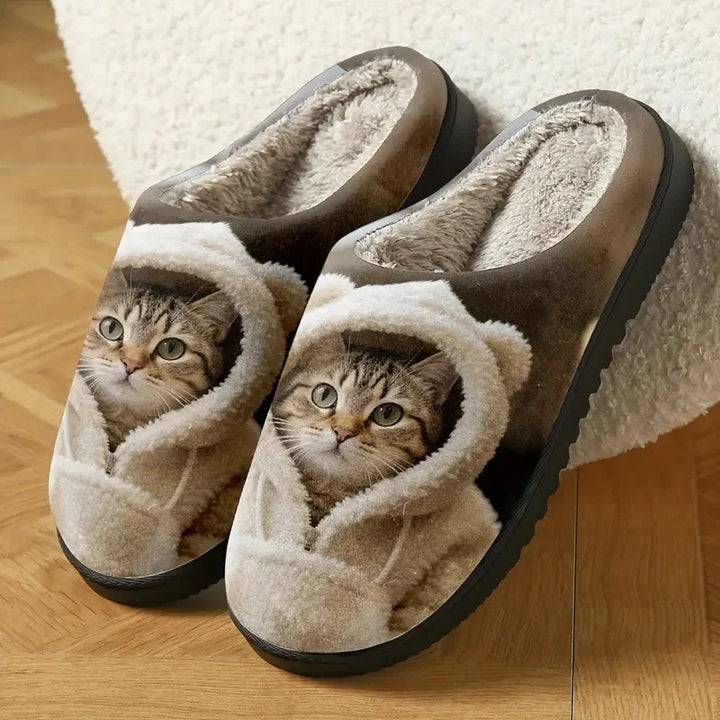 Marren - Chaussons 3d Confortables À Motif De Visage De Chat À Enfiler