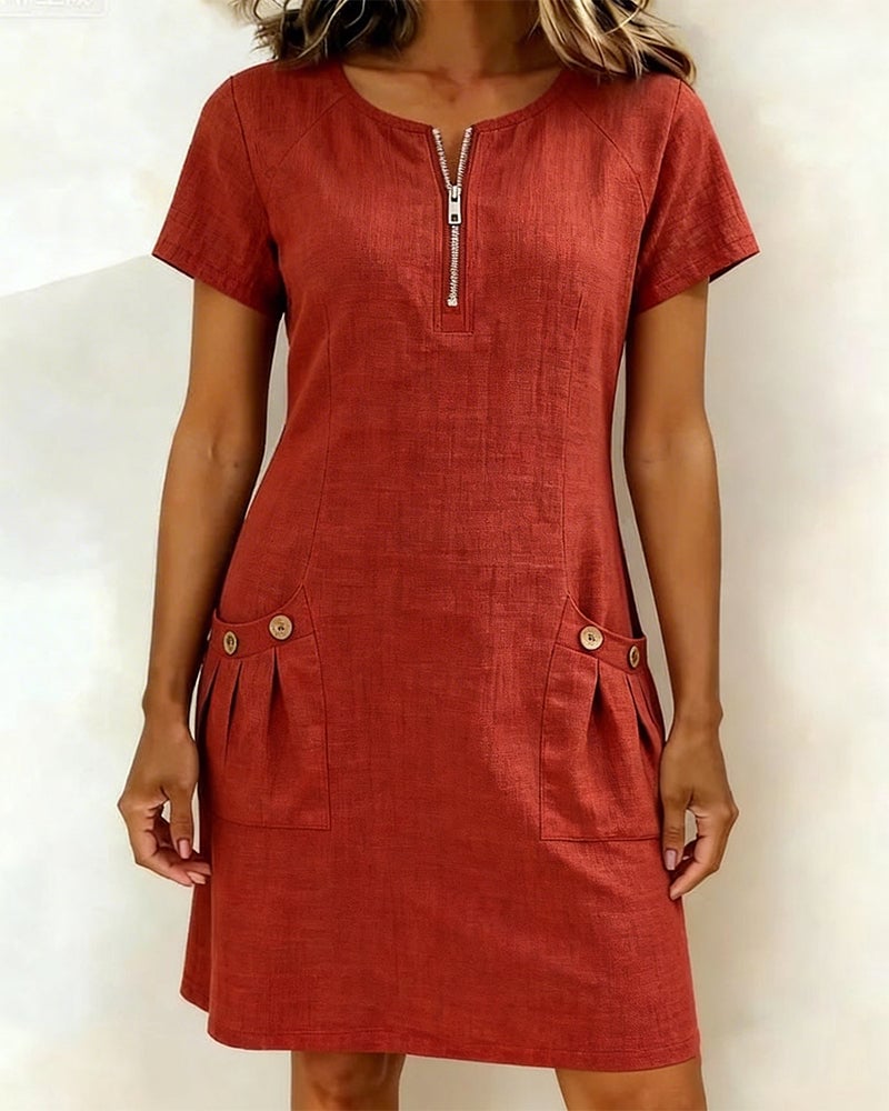 Krystan - Robe Utilitaire À Manches Courtes Et Fermeture Éclair Sur Le Devant