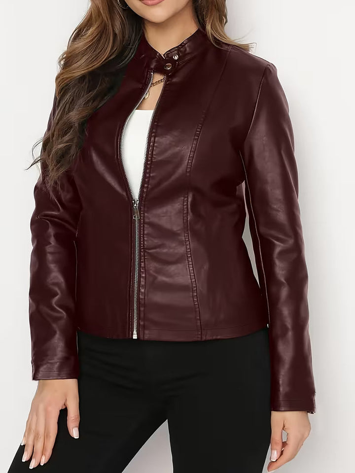 Siliena - Veste Élégante en Simili Cuir Avec Fermeture Éclair