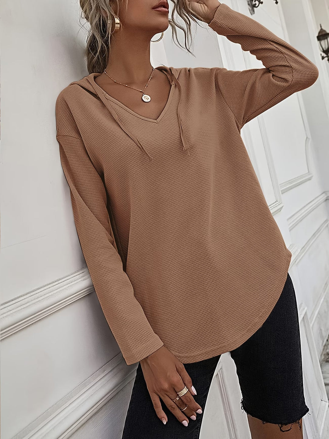 Seonie - Manches Longues Sweat À Capuche À Col en V