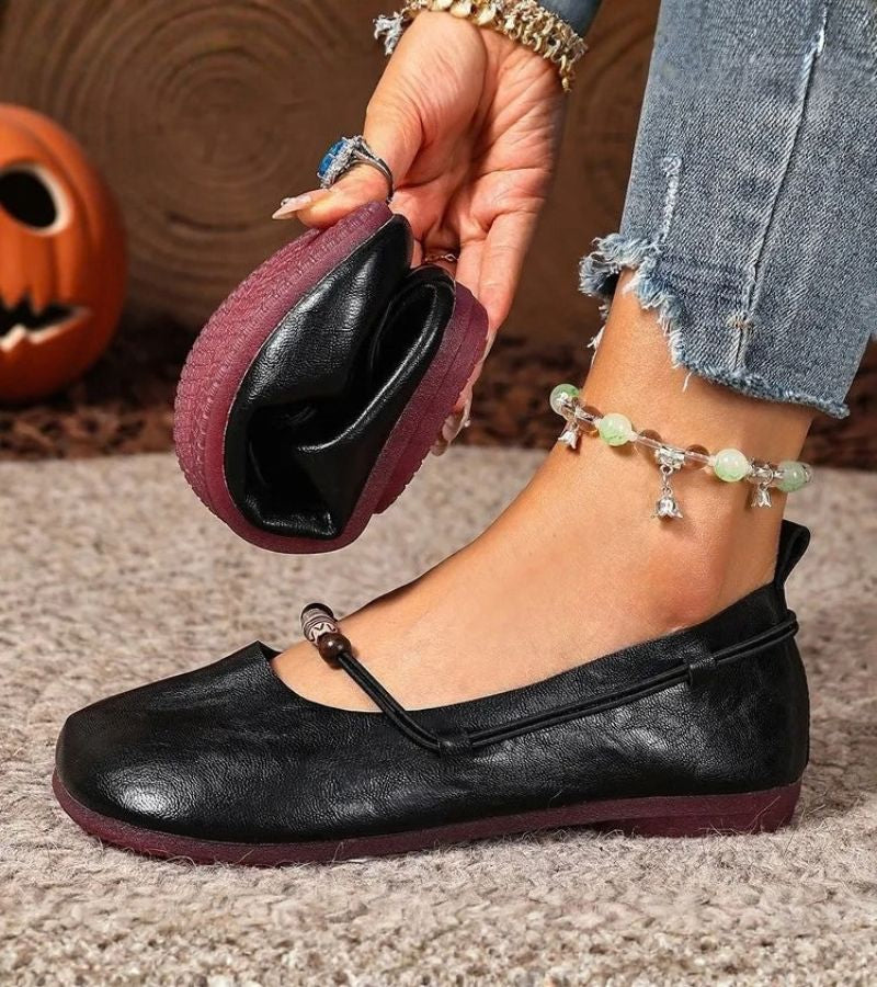 Denissa - Ballerines à Bout Carré et Bride Ornée de Perles