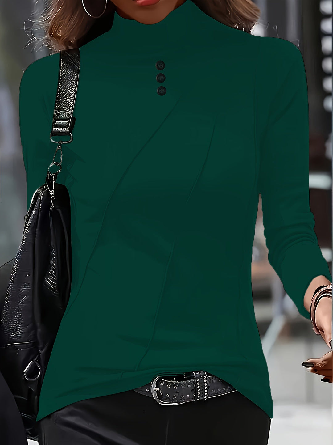 Aizhana - Chemise Élégante À Col Montant Et Manches Longues