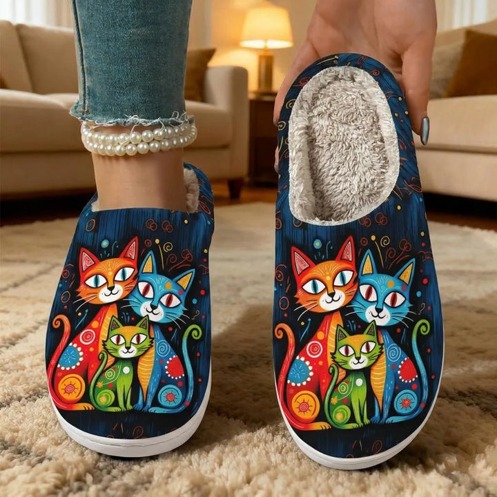 Quincy - Pantoufles À Imprimé Chat, Doublées De Peluche