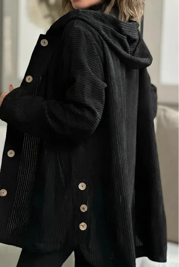 Tezila - Manteau Chic À Capuche en Velours Côtelé