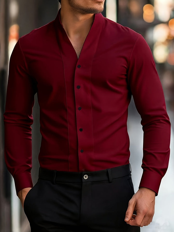 Almasbek - Chemise À Col en V Et Manches Longues Coupe Ajustée