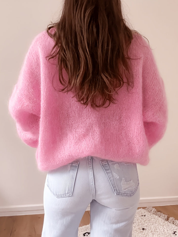 Margaretha - Pull en Maille à Col Rond et Manches Bouffantes