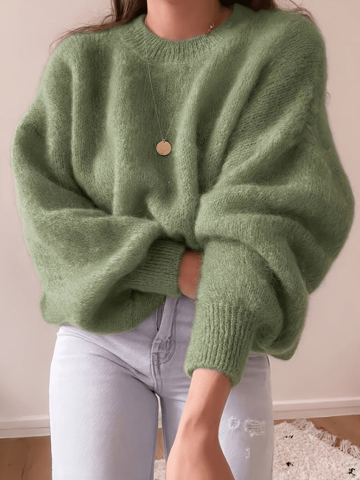 Margaretha - Pull en Maille à Col Rond et Manches Bouffantes